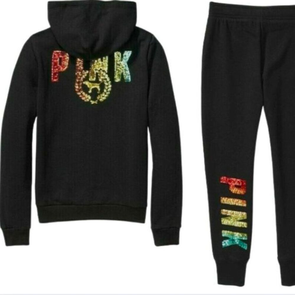 Victoria's Secret PINK Rainbow Bling Sweatpants and Full Zip Hoodie
